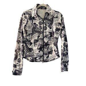 Ravure Paris Womens Graphic Newspaper Print Jacket Size 42 Black & White Zip-Up